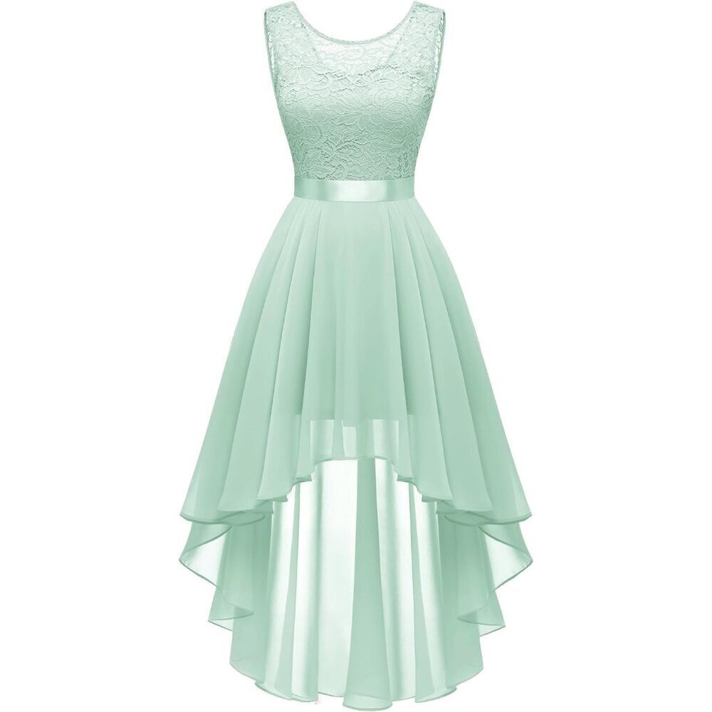 BeryLove Women Light Green Chiffon Scoop Neck Sleeveless Lace Cocktail Dress